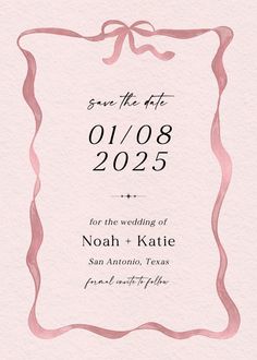 save the date card with pink ribbon