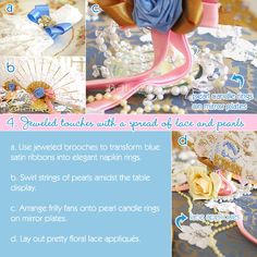 instructions for how to make a flower bouquet with ribbon and pearls on the headband