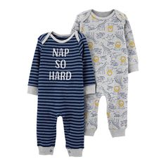Child of Mine by Carter's Baby Boy Long Sleeve Footless Coveralls, 2-Pack Preemie, Newborn Outfits