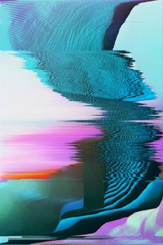 an abstract painting with blue, pink and purple colors on the water's surface