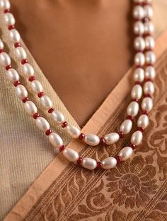Buy Ruby and Pearls Beaded Necklace Online at Jaypore.com Ideas, Bijoux, Pearl Bangles Gold, Bangles Jewelry Designs, Gold Jewelry Indian, Pearl Necklace Designs, Gold Jewellery Design Necklaces, Antique Gold Jewelry Indian, Gold Pearl Jewelry