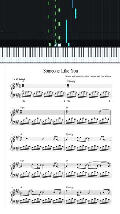 someone like you sheet music for piano with notes and tabs on the page,