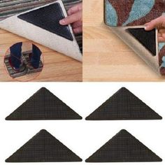 four pieces of carpet that have been placed on top of each other, and one piece is