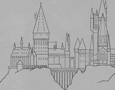 a drawing of hogwart's castle on top of a mountain