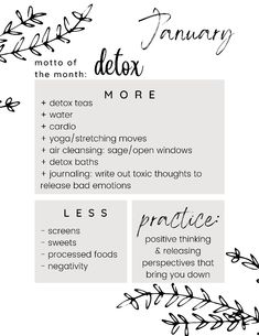 use this sheet as a reminder all month, print it out/Pin it, set your own goals! January, detox, monthly goals, monthly motto, healthy living, growth mindset, self-development