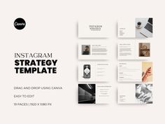 the instagram strategy is displayed on top of a white background with black and white images