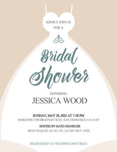 the bridal shower is shown in white and green, with an elegant dress on it's back