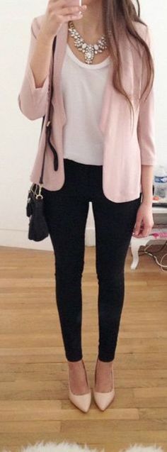 this one is my favotire summer outfit for work pale pink jacket look very chic and simple Trousers