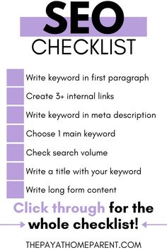 an info sheet with the words how to write a high - quality seo checklist
