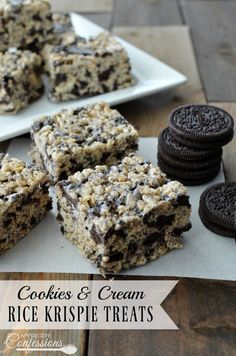 cookies and cream rice krispie treats on a table
