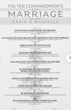 the ten commandments of marriage by david and michele, with instructions for each letter