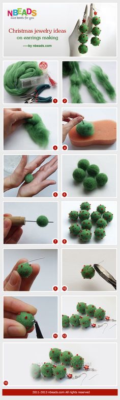 instructions to make christmas tree decorations with green icing and felted leaves on them