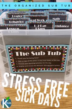 the organized tub is filled with free printables to help students organize their classroom
