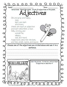 an adjetative worksheet for students to use