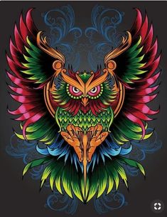 Psychedelic Art, Skull Art, Owl Wallpaper, Owl Illustration, Owl Artwork, Colorful Owl