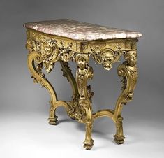 18th C. German Rococo Gilded Hand Carved Console Table With Marble Top : Pia's Antique Gallery | Ruby Lane Antique Furniture, Furniture Design, Architecture, Side Table, Wood And Marble
