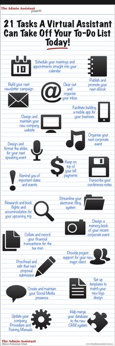 INFOGRAPHIC - Clear Your To Do List With A Virtual Assistant! - The Admin Assistant Organisation, Admin Assistant, Administrative Assistant