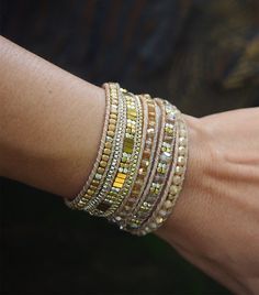 Gold Crystal beaded mix Wrap bracelet 5 times wrap Boho Wrist, Beautiful Beads, Bohemian Bracelets, Gold, Fancy, Wrap