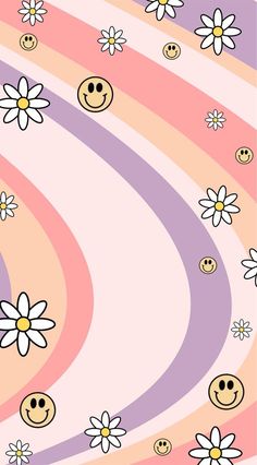 an abstract background with flowers and smiley faces