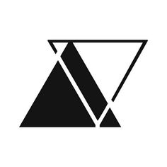 a black and white triangle logo on a white background