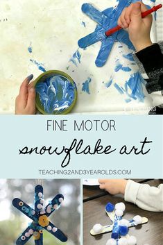 This is one of the easiest ways to make snowflake art, and it builds fine motor skills, too. Preschoolers love painting the sticks and then adding small buttons and beads. Makes a fun window display, too! #winter #art #preschool #finemotor #toddlers #snowflakes #2yearolds #3yearolds #teaching2and3yearolds Natal, Kids Art Projects