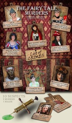 an advertisement for the fairy tale with pictures of people in costumes and accessories on it