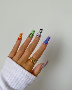 multi-coloured nail pop colour inspo with pattern designs Kuku, Ongles, Pretty Nails, Dream Nails, Trendy Nails, Edgy Nails, Swag Nails, Fun Nails, Minimalist Nails