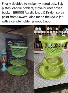 two photos one has a green basket and the other is an empty plastic container