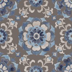 Brewster Wallcovering 56.4 sq. ft. Tracy Blue Medallion Strippable Wallpaper Vintage, Bloemen, Prints, Bohemian Print, Contemporary Wallpaper, Color, Medallion