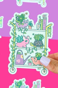 Planter Pets Cart vinyl sticker by Turtle's Soup Kawaii, Flash Art, Art, Ideas, Cute Art, Kawaii Stickers, Cute Creatures, Etsy, Stickers