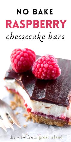 chocolate topped raspberry cheesecake squares Cheesecake Bars, Cheesecake Recipes, Raspberry No Bake Cheesecake, Raspberry Cheesecake Bars, Cheesecake Squares, Cheesecake Bar Recipes, Easy Cheesecake