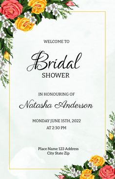 a floral bridal shower card with flowers