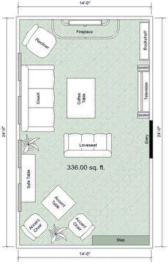 a floor plan for a living room and bedroom with furniture on the ground level,