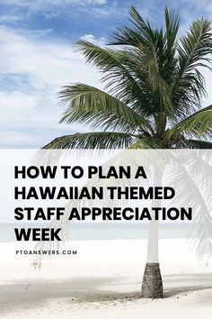 a palm tree with the words how to plan a hawaiian themed staff appreciation week