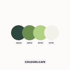 four different shades of green and white with the words colourscafe on top of them