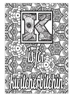 the letter k is for kitchen design coloring page with an abstract background and black and white letters