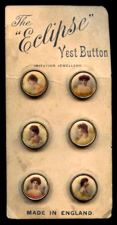 ButtonArtMuseum.com - Antique Lithograph Waistcoat Button Card Set of Six Victorian Women circa 1890s