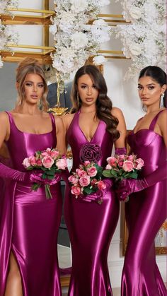 These stretch satin collection will give you’re girls that snatched hourglass shape. The fabric will snatch them in like spandex 🔥#bridesmaid #longdresses #bodycondresses #weddingchicks #bridesmaiddress #bridesmaiddresses