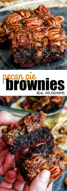 pecan pie brownies stacked on top of each other