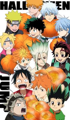 an anime poster with many different faces and hair colors, including the characters from naruta