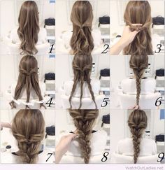 Braid hairstyle tutorial, braids for long hair. Braided hairstyle for women Hairstyles For Thin Hair, Updo, Curly Hair Styles, Braided Hairstyles Tutorials