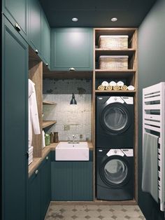 an image of a small laundry room with washer and dryer in the closet