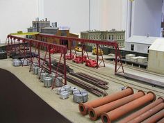a model train set with lots of pipes