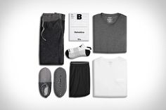 an assortment of men's clothing and shoes