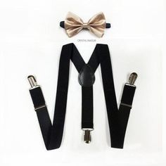 "★This set includes: 1x black suspenders for toddlers 1x champagne bowtie the perfect bow tie and suspenders set for wedding ceremonies and celebration parties. ★color: black suspenders with champagne bowtie ★bow tie measurement adjustable neck strap is 10 to 18 inches or 25 cm to 45 cm bowtie is 3 1/2 inches or 9 cm across ★size measurement full length 16.5\" to 27\" (42-67 cm) width 0.6\" (1.5cm) All orders placed will be processed and shipped in 24-48 business via USPS. We ship all items out Suspenders, Bow Tie And Suspenders, Suspenders For Boys, Suspenders Set, Black Suspenders, Toddler Suspenders, Brown Suspenders, Leather Suspenders, Old Rings