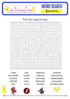 the word search is shown in this printable worksheet to help kids learn how to