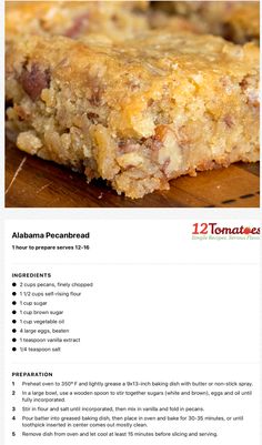 the recipe for banana pecan bread is shown in this image, with information about it