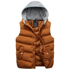 Yellow / XLWinter Hooded Vest Thick Warm Men Jacket Sleeveless Waistcoat Street Hoodie Style Male Plus Size 3XL Coat 661 Jackets, Men's Waistcoat, Winter Jacket Men, Vest Men, Waistcoat Men, Hooded Vest, Jacket Style, Men's Outfit By Occasions, Leather Waistcoat