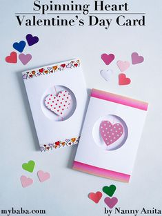 two valentine's day cards with hearts on them and the words spinning heart valentine's day card