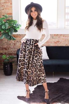 Leopard Print Skirts That are Safe to Wear to Work | Creative Fashion Autumn Outfits, Modest Outfits, Modest Fashion, Midi Dress, Fall Outfits, Cute Outfits